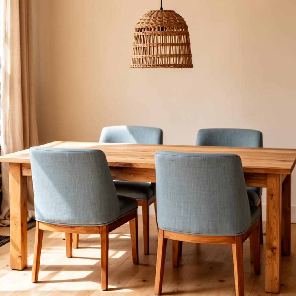Pair of custom blue upholstered dining chairs